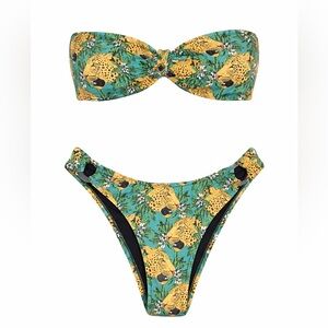 REINA OLGA X Manebi Bandcamp strapless bikini set in a multicolor leopard print